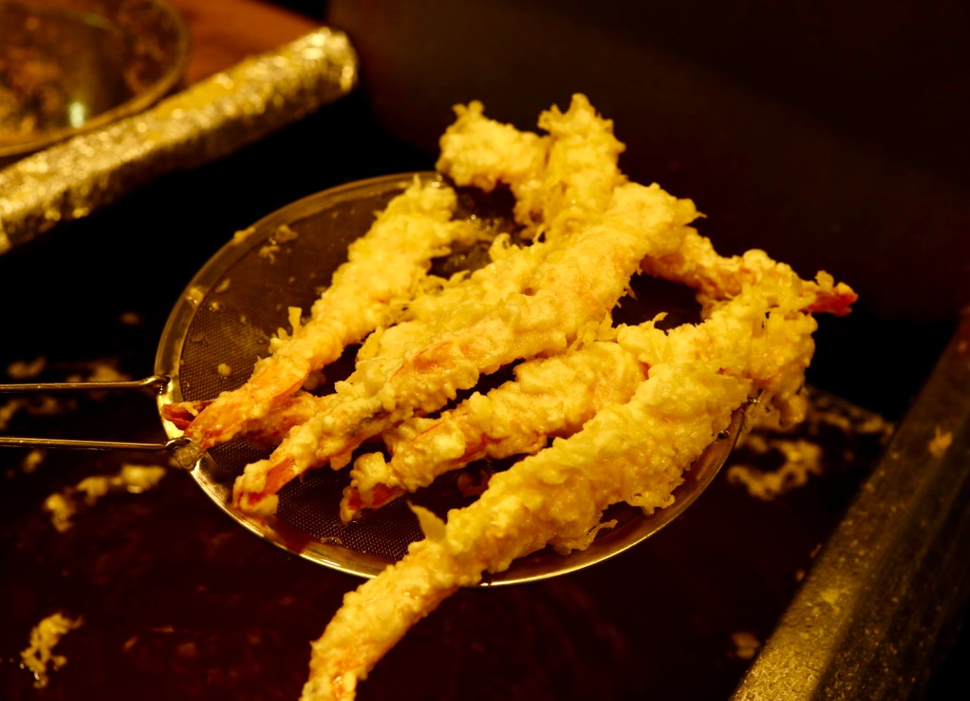 Shrimp tempura freshly fried.